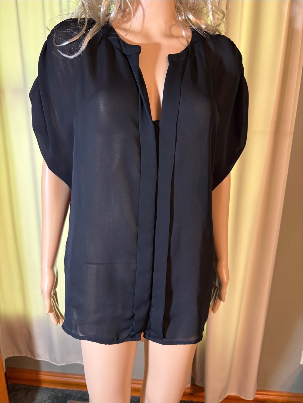Worthington Black Sheer Button-Front Blouse